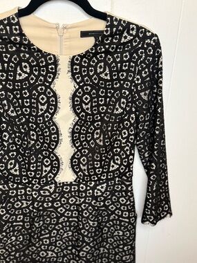 BCBGMaxAzria Black/ Cream Long Sleeve Lace Mini Dress. Body Con. Wedding Guest-6